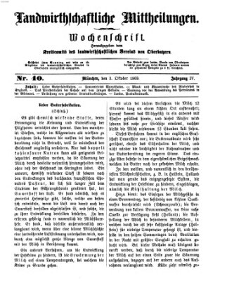 Landwirthschaftliche Mittheilungen Sonntag 3. Oktober 1869