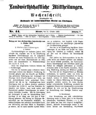 Landwirthschaftliche Mittheilungen Sonntag 31. Oktober 1869