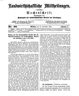 Landwirthschaftliche Mittheilungen Sonntag 14. November 1869