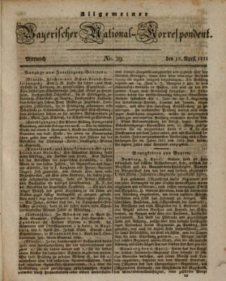 Allgemeiner bayerischer National-Korrespondent Mittwoch 13. April 1831