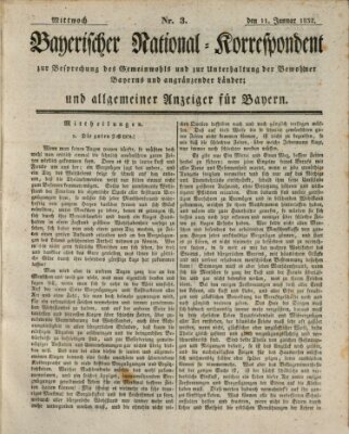 Bayerischer National-Korrespondent zur Besprechung des Gemeinwohls der Bewohner Bayerns und angränzender Länder (Allgemeiner bayerischer National-Korrespondent) Mittwoch 11. Januar 1832