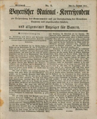 Bayerischer National-Korrespondent zur Besprechung des Gemeinwohls der Bewohner Bayerns und angränzender Länder (Allgemeiner bayerischer National-Korrespondent) Mittwoch 25. Januar 1832