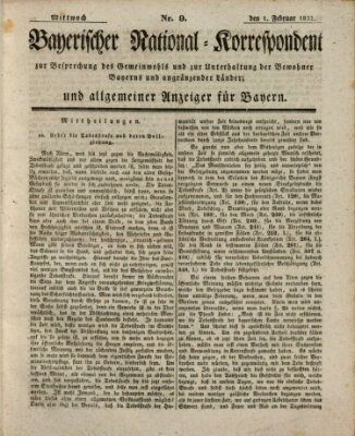 Bayerischer National-Korrespondent zur Besprechung des Gemeinwohls der Bewohner Bayerns und angränzender Länder (Allgemeiner bayerischer National-Korrespondent) Mittwoch 1. Februar 1832