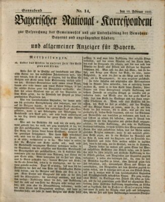 Bayerischer National-Korrespondent zur Besprechung des Gemeinwohls der Bewohner Bayerns und angränzender Länder (Allgemeiner bayerischer National-Korrespondent) Samstag 18. Februar 1832