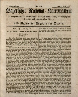 Bayerischer National-Korrespondent zur Besprechung des Gemeinwohls der Bewohner Bayerns und angränzender Länder (Allgemeiner bayerischer National-Korrespondent) Samstag 9. Juni 1832