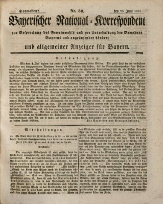 Bayerischer National-Korrespondent zur Besprechung des Gemeinwohls der Bewohner Bayerns und angränzender Länder (Allgemeiner bayerischer National-Korrespondent) Samstag 23. Juni 1832