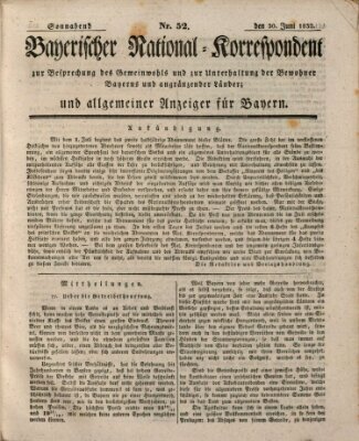 Bayerischer National-Korrespondent zur Besprechung des Gemeinwohls der Bewohner Bayerns und angränzender Länder (Allgemeiner bayerischer National-Korrespondent) Samstag 30. Juni 1832