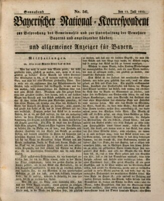 Bayerischer National-Korrespondent zur Besprechung des Gemeinwohls der Bewohner Bayerns und angränzender Länder (Allgemeiner bayerischer National-Korrespondent) Samstag 14. Juli 1832