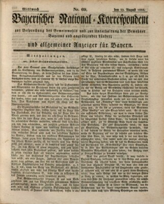 Bayerischer National-Korrespondent zur Besprechung des Gemeinwohls der Bewohner Bayerns und angränzender Länder (Allgemeiner bayerischer National-Korrespondent) Mittwoch 29. August 1832