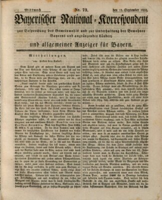 Bayerischer National-Korrespondent zur Besprechung des Gemeinwohls der Bewohner Bayerns und angränzender Länder (Allgemeiner bayerischer National-Korrespondent) Mittwoch 12. September 1832