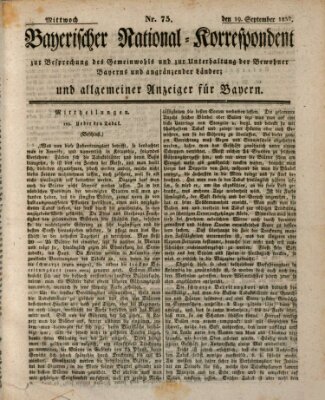 Bayerischer National-Korrespondent zur Besprechung des Gemeinwohls der Bewohner Bayerns und angränzender Länder (Allgemeiner bayerischer National-Korrespondent) Mittwoch 19. September 1832