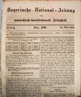 Bayerische National-Zeitung Freitag 18. April 1834