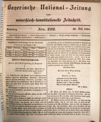 Bayerische National-Zeitung Samstag 26. Juli 1834