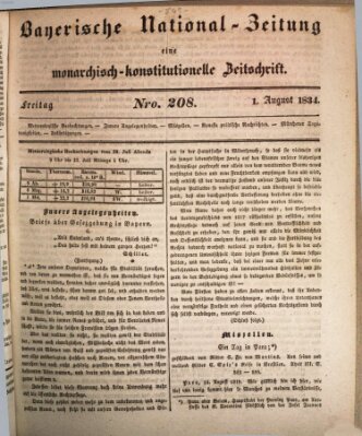 Bayerische National-Zeitung Freitag 1. August 1834