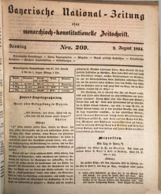 Bayerische National-Zeitung Samstag 2. August 1834