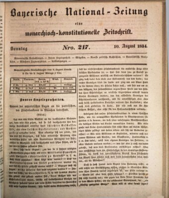 Bayerische National-Zeitung Sonntag 10. August 1834