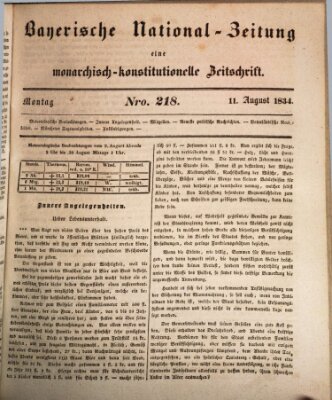 Bayerische National-Zeitung Montag 11. August 1834