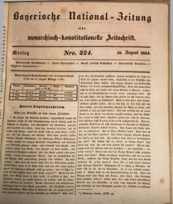 Bayerische National-Zeitung Montag 18. August 1834