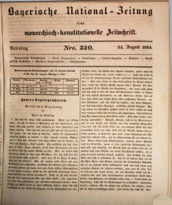 Bayerische National-Zeitung Sonntag 24. August 1834