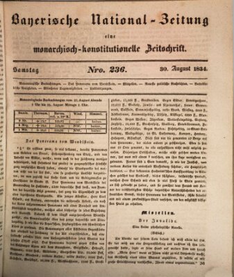 Bayerische National-Zeitung Samstag 30. August 1834