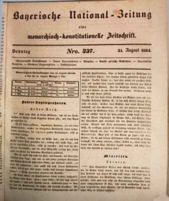 Bayerische National-Zeitung Sonntag 31. August 1834