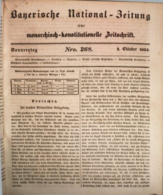 Bayerische National-Zeitung Donnerstag 2. Oktober 1834