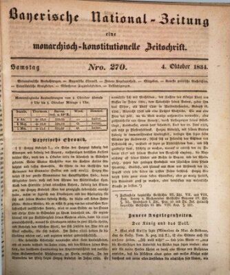 Bayerische National-Zeitung Samstag 4. Oktober 1834