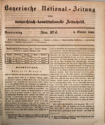 Bayerische National-Zeitung Donnerstag 9. Oktober 1834