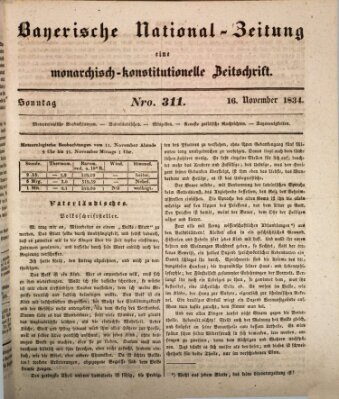 Bayerische National-Zeitung Sonntag 16. November 1834