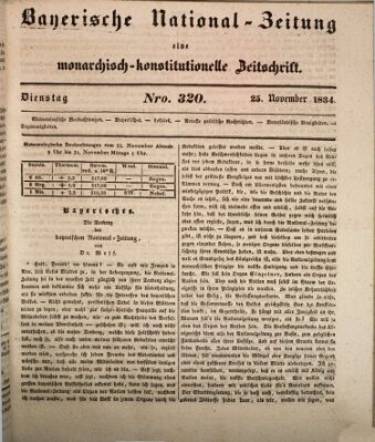 Bayerische National-Zeitung Dienstag 25. November 1834