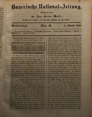 Bayerische National-Zeitung Donnerstag 8. Januar 1835