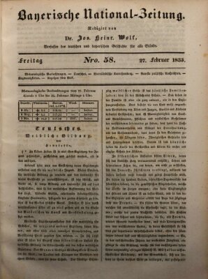 Bayerische National-Zeitung Freitag 27. Februar 1835