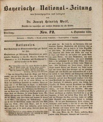 Bayerische National-Zeitung Freitag 4. September 1835