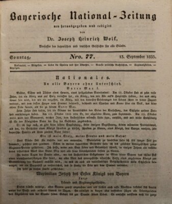 Bayerische National-Zeitung Sonntag 13. September 1835