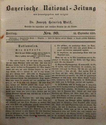 Bayerische National-Zeitung Freitag 18. September 1835