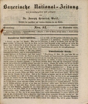 Bayerische National-Zeitung Sonntag 20. September 1835