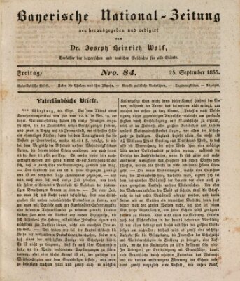 Bayerische National-Zeitung Freitag 25. September 1835