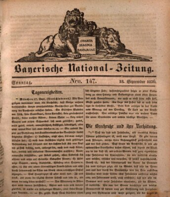 Bayerische National-Zeitung Sonntag 18. September 1836