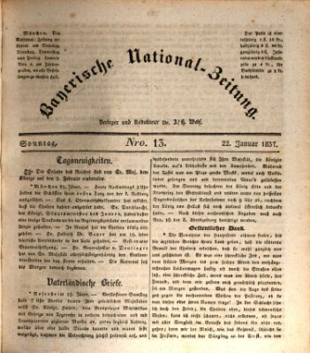 Bayerische National-Zeitung Sonntag 22. Januar 1837