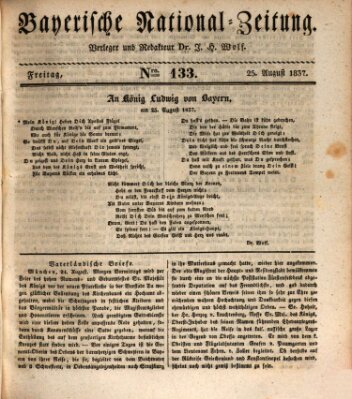 Bayerische National-Zeitung Freitag 25. August 1837