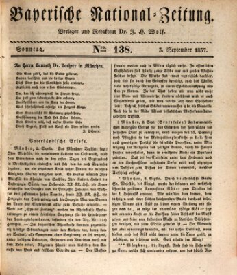 Bayerische National-Zeitung Sonntag 3. September 1837