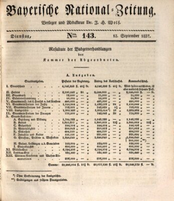 Bayerische National-Zeitung Dienstag 12. September 1837