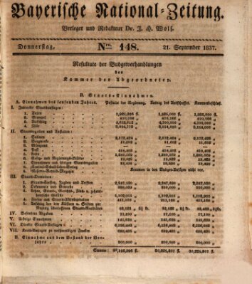 Bayerische National-Zeitung Donnerstag 21. September 1837