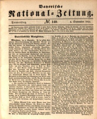 Bayerische National-Zeitung Donnerstag 3. September 1840