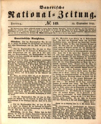 Bayerische National-Zeitung Freitag 18. September 1840