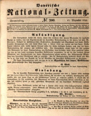 Bayerische National-Zeitung Donnerstag 17. Dezember 1840