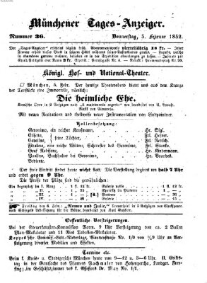 Münchener Tages-Anzeiger Donnerstag 5. Februar 1852