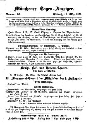 Münchener Tages-Anzeiger Mittwoch 10. März 1852