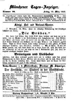 Münchener Tages-Anzeiger Freitag 12. März 1852
