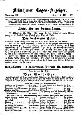 Münchener Tages-Anzeiger Freitag 19. März 1852